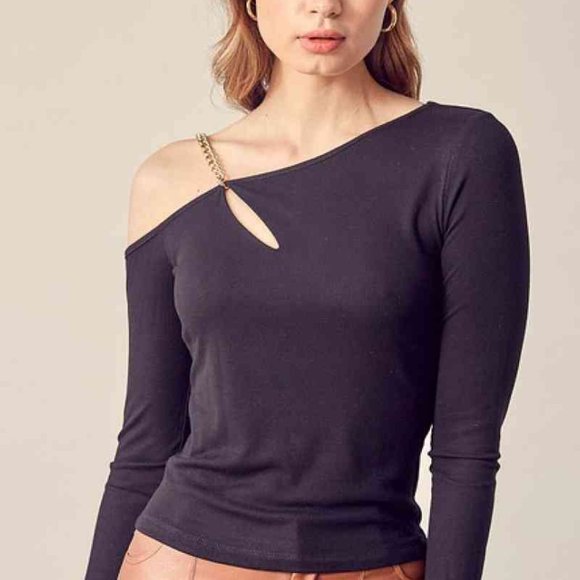 Chain Detail One Shoulder Top - Picture 4 of 4